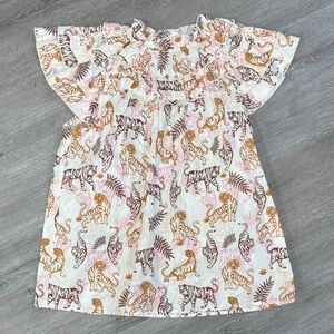 BiBi Multicolor Tiger Print Ruffle Blouse size small